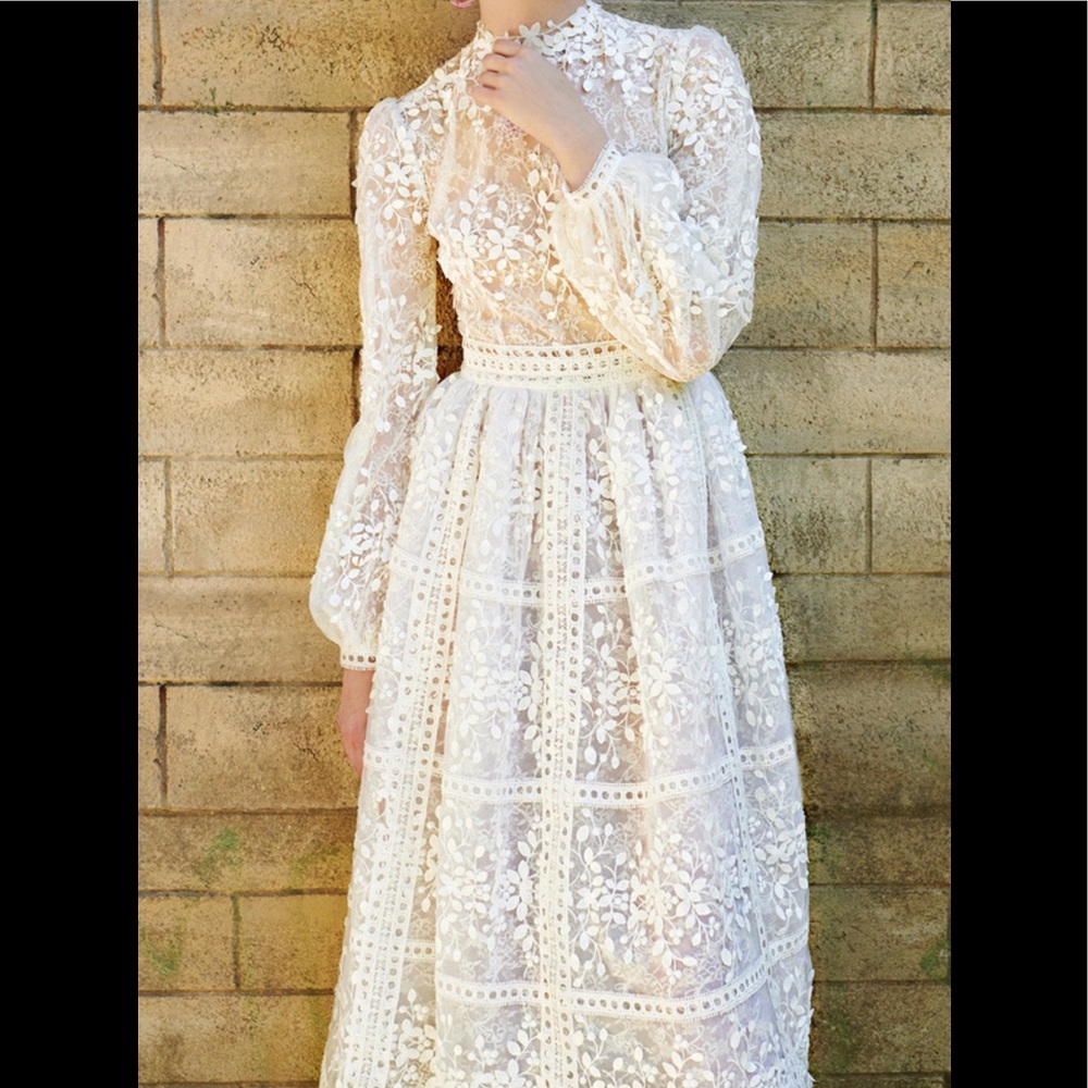 Costarellos Midi Tasa Embroidered Wedding Dress